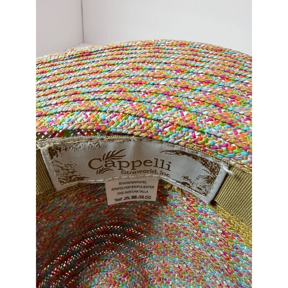 Cappelli Straworld Multicolor Woven Paper Sun‎ Hat Wide Brim Fedora One Size